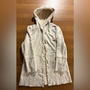 Coldwater Creek Cream Penny Lane Faux Fur Lined Jacket with Hood